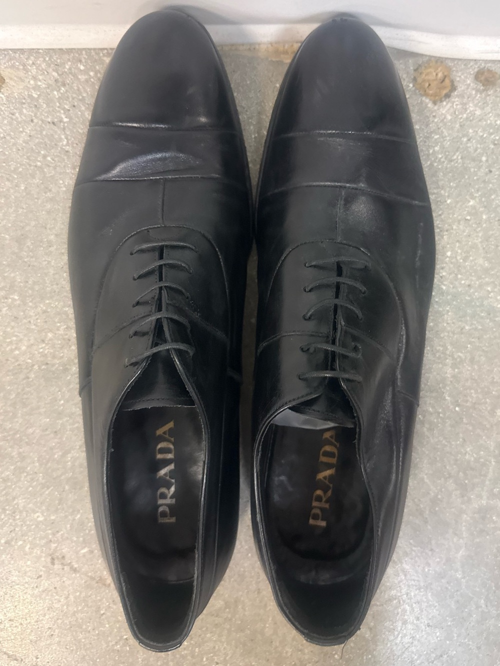 AUTHENTIC PRADA MENS CAP-TOE LEATHER OXFORD DRESS SHOES, SIZE US 9.5, BLACK - Picture 9 of 16